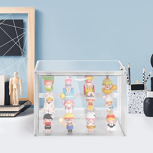 Miniatura 3 de Caja de exhibición de acrílico transparente, caja ciega acrílica de 3 niveles para figuras, organizador de almacenamiento a prueba de polvo con