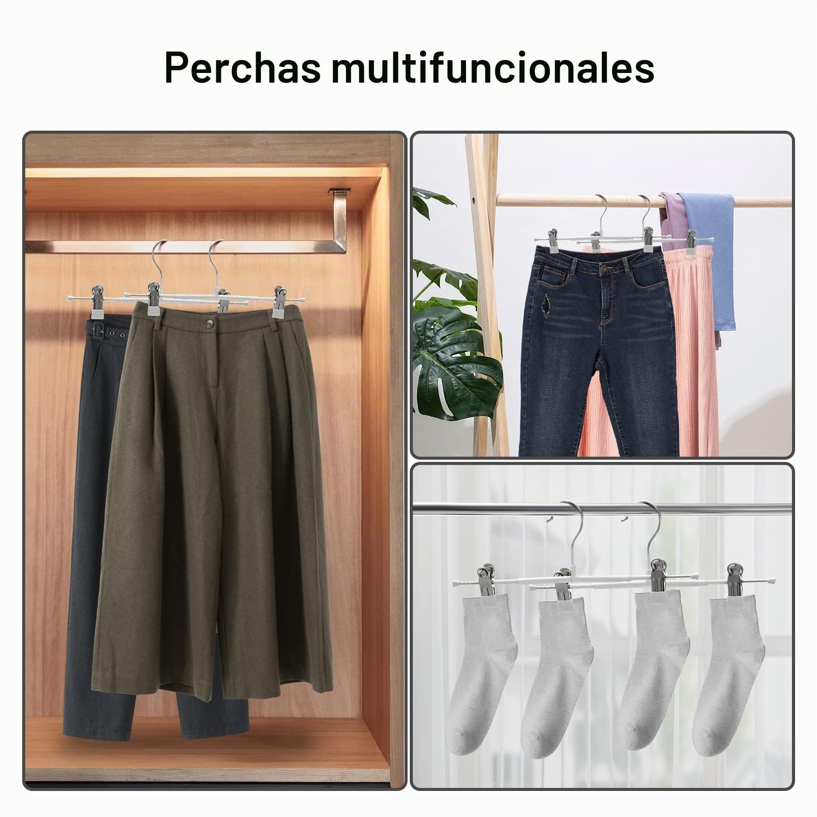 GUANJUNE Perchas finas para pantalones, perchas antideslizantes para pantalones con clips ajustables, perchas que ahorran espacio para ropa, faldas, jeans, abrigos (blanco, 10)