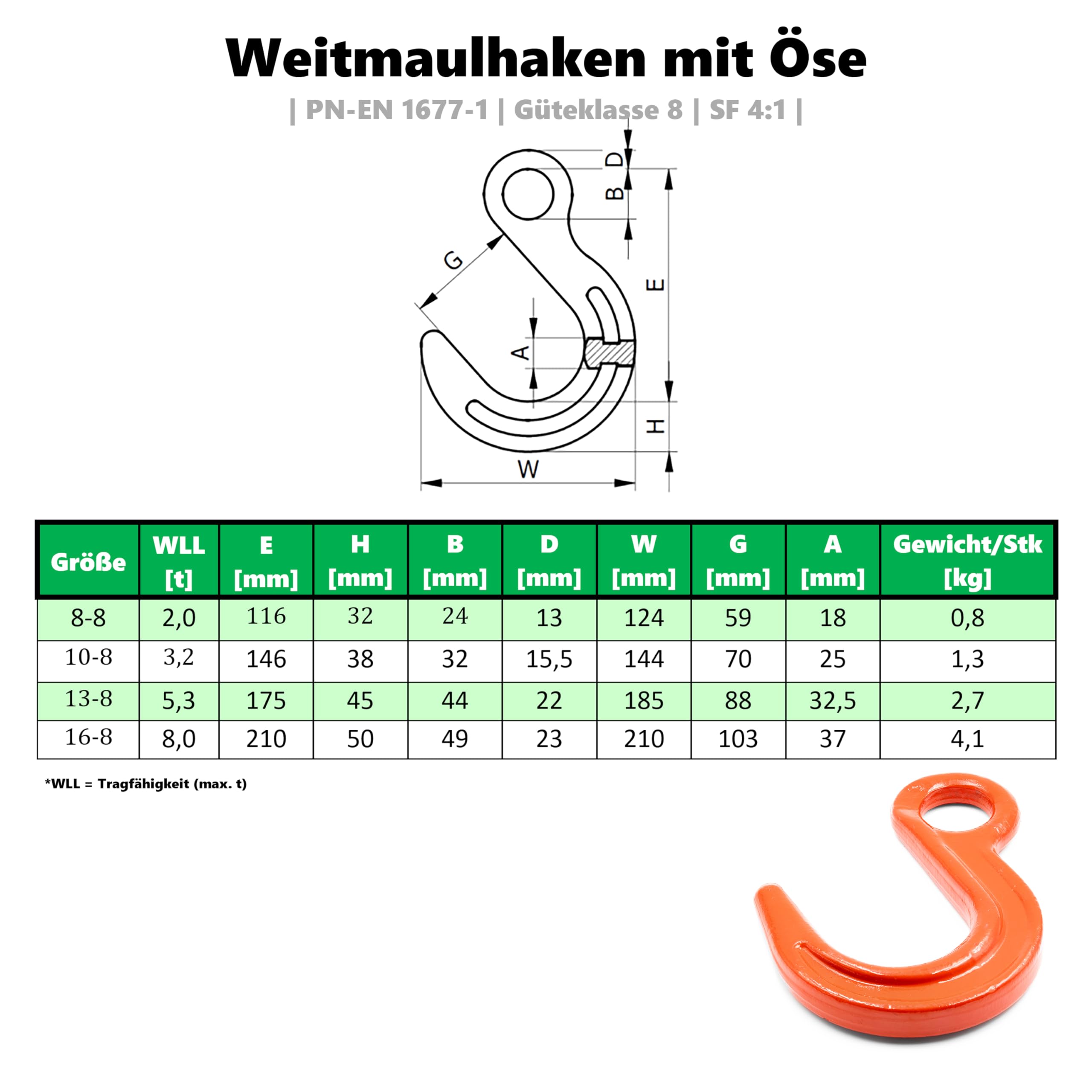 ALFA LOGISTIK Crochet à Grande Ouverture Avec Oeillet WLL 1120kg