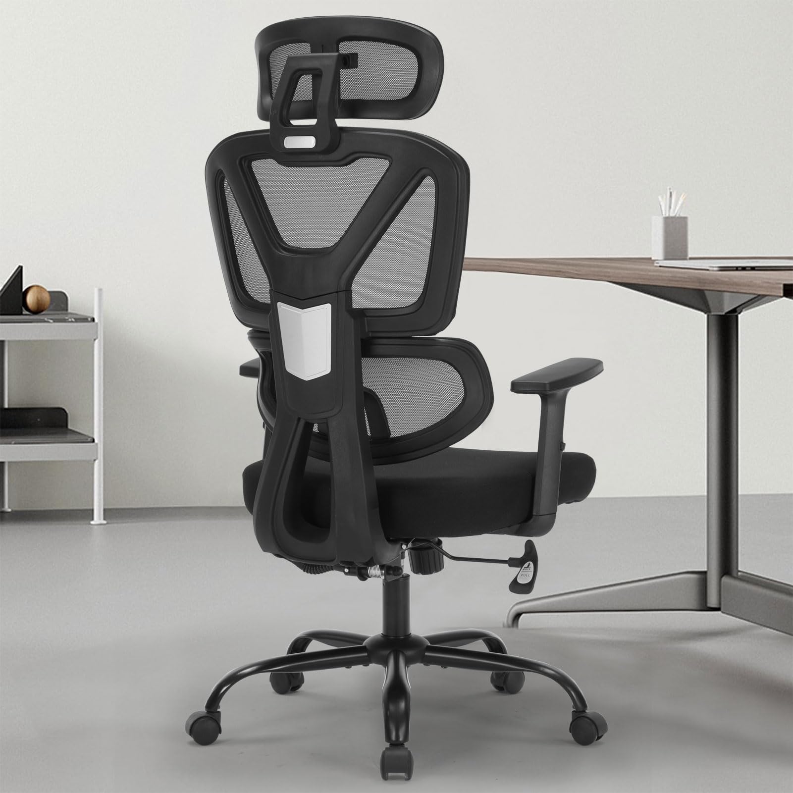 Home Office Chair, Ergonomic Desk Chair with Adjustable Height, Lumbar Support, High Back Mesh Computer Chair with Flip up Armrests, Task Chairs for Home Office - 300lb Executive Chairs (Black)