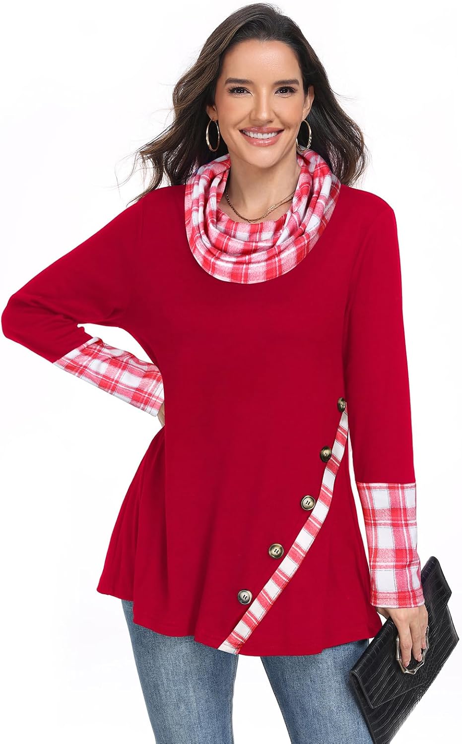 Miusey Long Sleeve Tunic Tops for Leggings Cowl Neck Sweatshirt with Asymmetric Hem Lightweight Pullover Sweaters - Image 3