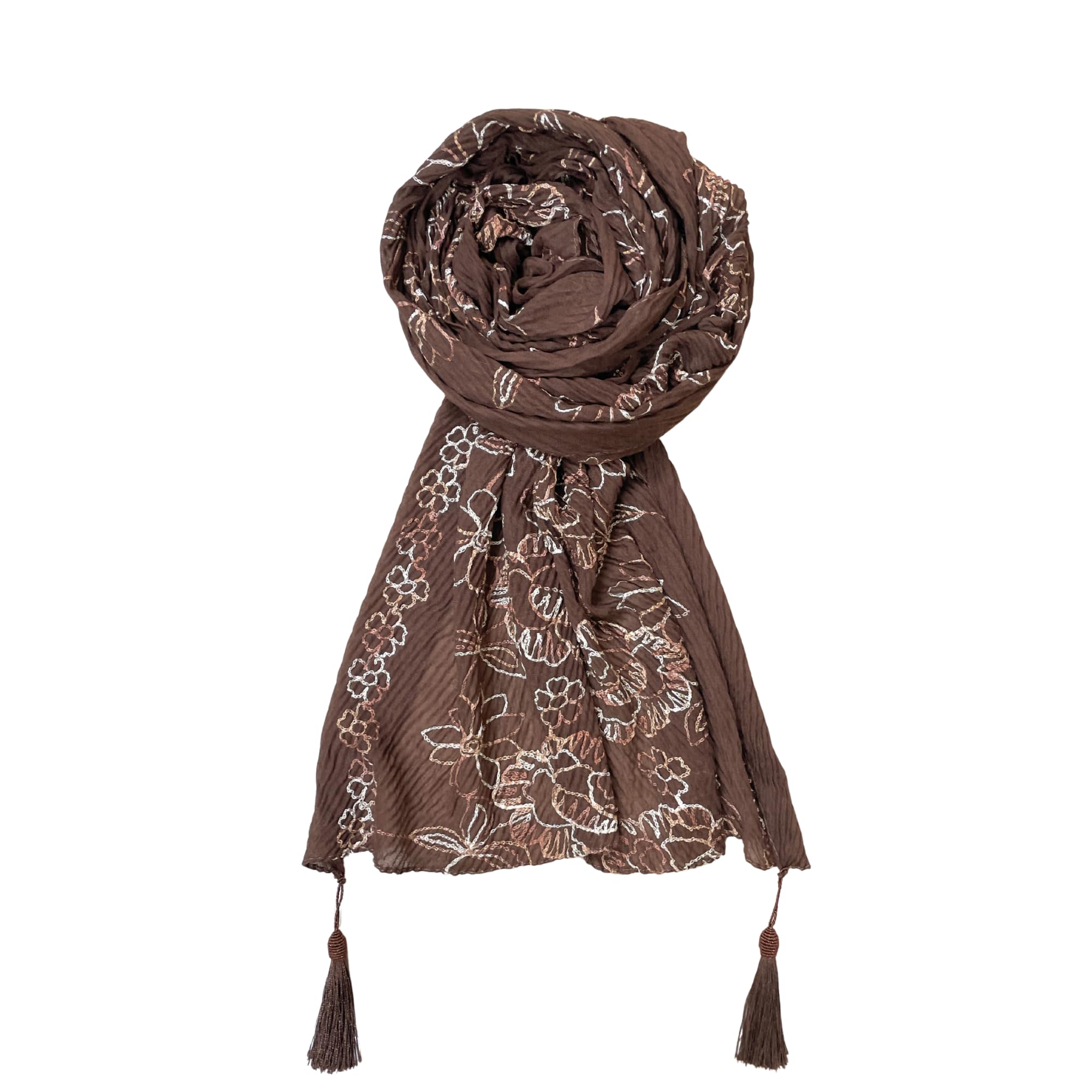 fahabo Scarf Woman Pleated Cotton Scarves with Embroidery and Tassels | Hijab Scarf | Headscarf | Neck Scarf | Stoles | Wraps-picture-17