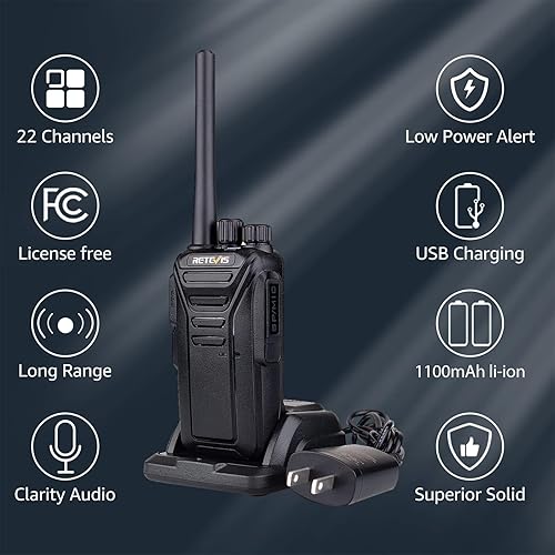 Miniatura 5 de Retevis Walkie Talkies RT27, radio bidireccional con micrófono de altavoz de hombro, radios de 2 vías de largo alcance, base de carga USB, alarma