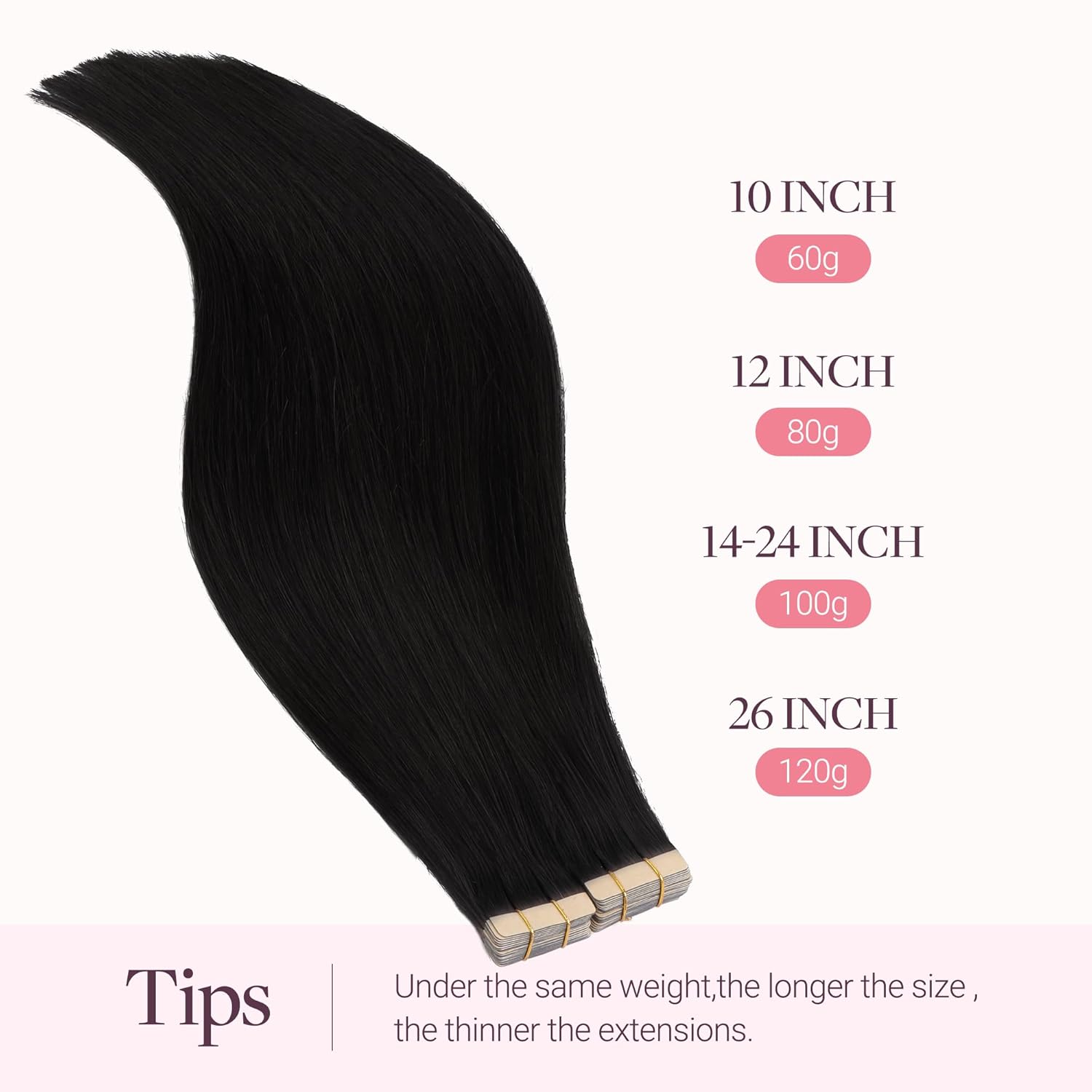 GOO GOO Tape in Hair Extensions Human Hair, 1 Jet black, 20inch 100g 40pcs, Skin Weft Seamless Invisible, Silky Straight with Thick Ends, Remy Human Hair