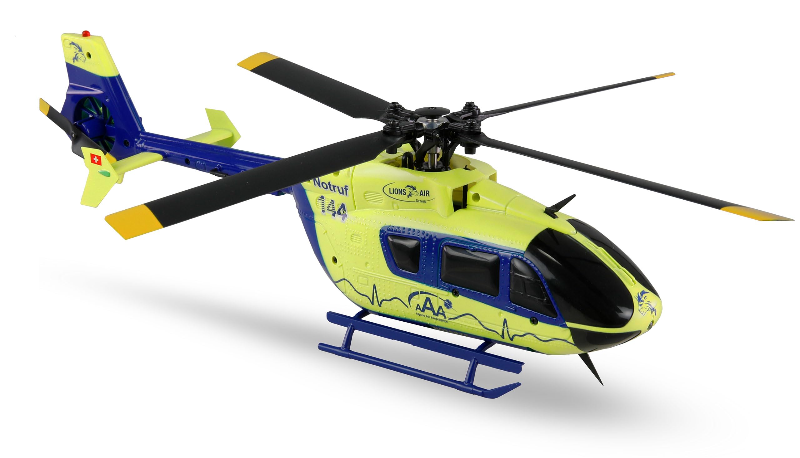 Amewi AFX-135 Alpine Air Ambulance Helicóptero de 4 Canales 6G RTF Amarillo neón Azul