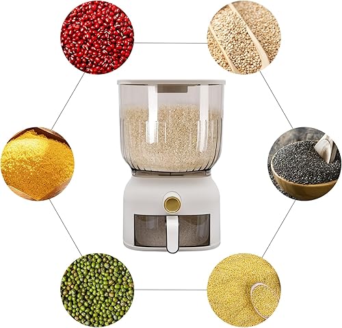 Miniatura 6 de Dispensador de arroz de 22 libras, recipiente de almacenamiento de granos grandes con dispensador de alimentos de taza de arroz, organizador de
