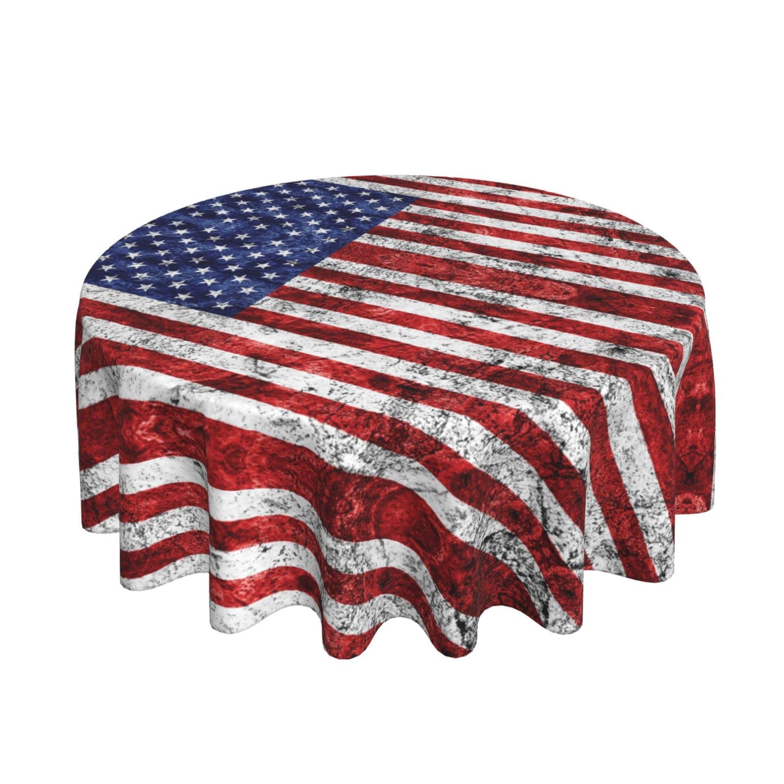 Runde Tischdecke Für 4. Juli Party – Sterne Und Streifen, Mit Weißer Spitze, 152 Cm, Aus Polyester
