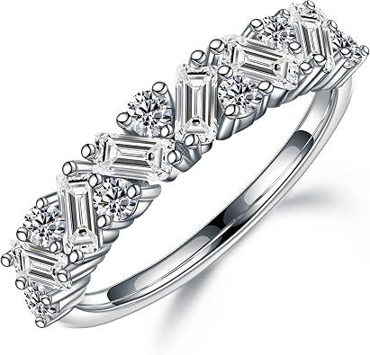 SMILEST Moissanite Wedding Band for Women, 925 Sterling Silver | Lab Created Moissanite, VVS1 Clarity, Anniversary Ring, Stackable Rings, Jewelry Gift, Exquisite PU Box Packaging