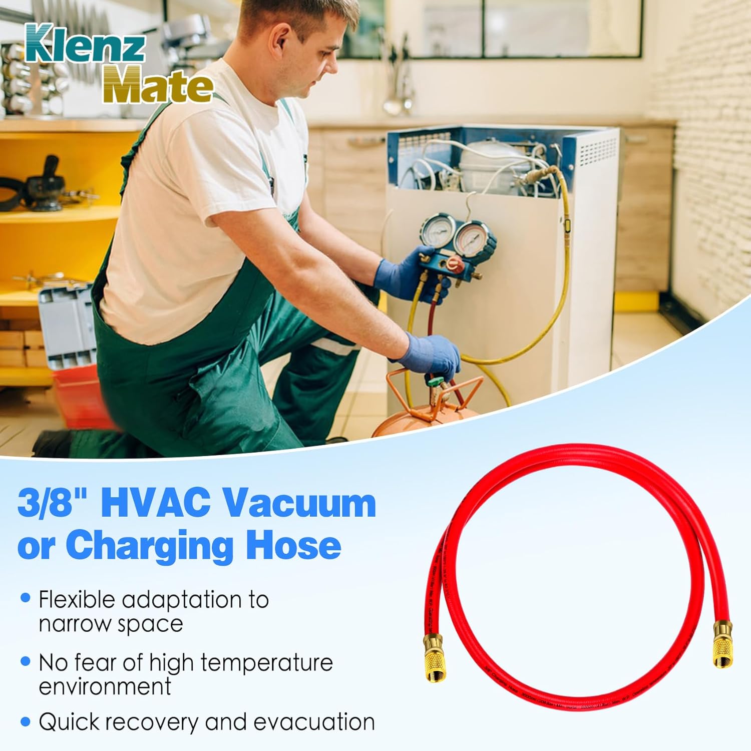 2026 Upgraded 3/8" HVAC Vacuum Hose,72” Refrigerant Charging Hose,Standard 3/8"×3/8" Flare Fittings,Low Resistance and High Flow Rate,Faster HVAC Evacuation and Recovery,20 Microns Vacuum,Red