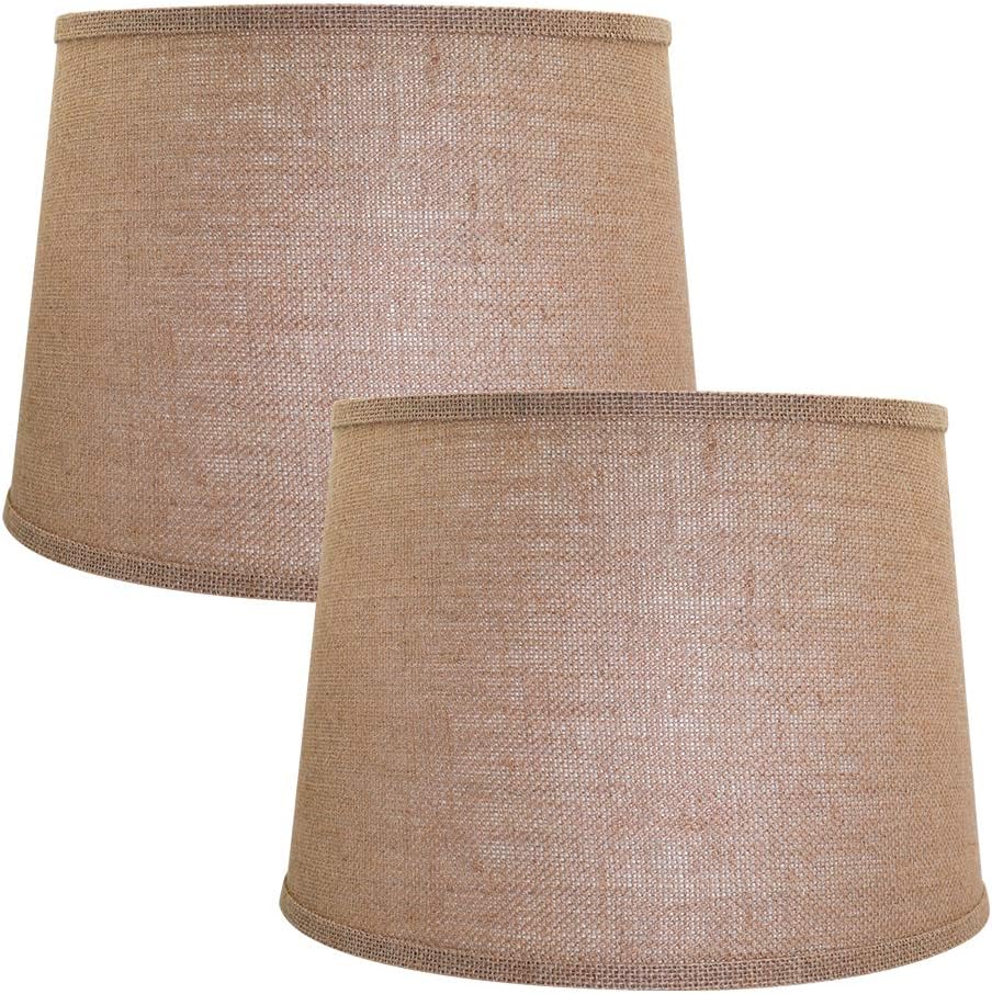 ALUCSET Double Medium Lamp Shades Set of 2, Drum Fabric Burlap Lampshades for Table Lamp and Floor Light, 10x12x8 inch, Natural Linen Hand Crafted, Spider (Light Brown, 2 PCS Pack)