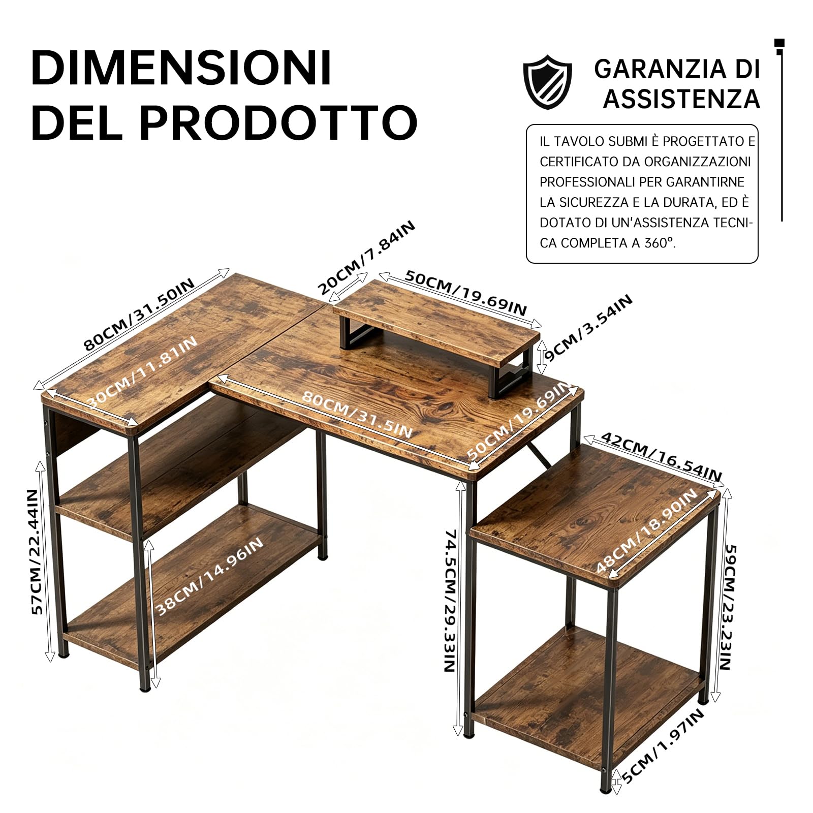 Scrivania ad Angolo Reversibile 152x80cm, Scrivania Ufficio a L con Scaffali Aperti Supporto Monitor, Regolabile in Altezza Scrivania Gaming per Computer, Ufficio, Studio, Marrone