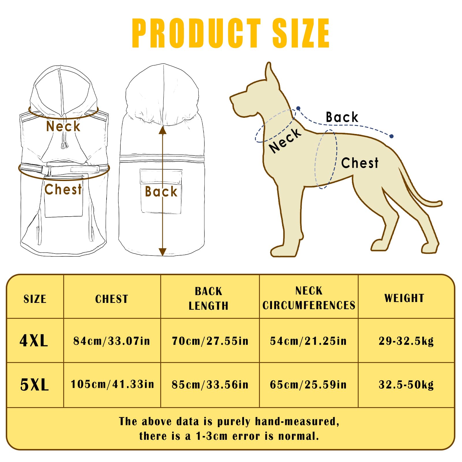 Imperméable Chien Grande Taille, Veste Imperméable pour Chien, Etanche et Coupe-Vent Manteaux Imperméables pour Chiens, Chiot Poncho de Pluie avec Bandes Réfléchissantes (Jaune, 4XL)