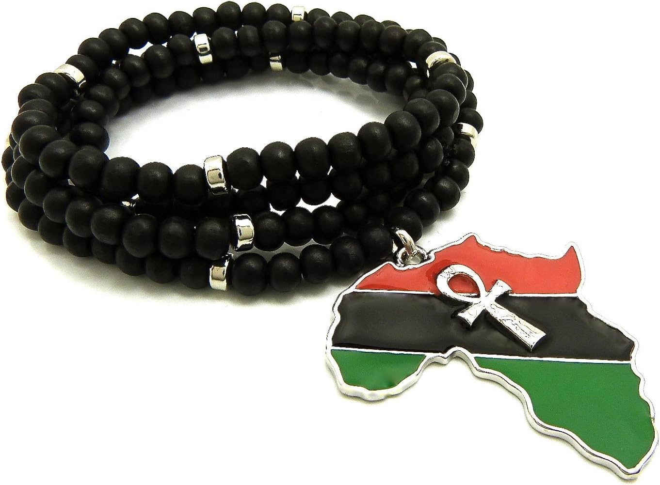 GWOOD Africa with Ankh Metal African Pendant Necklace 30 Inch Black Wood Bead Chain