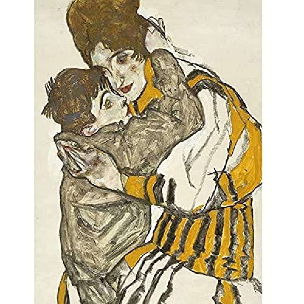 Egon Schiele Schieles Wife With Her Little Nephew Art Print Canvas Premium Wall Decor Poster Mural