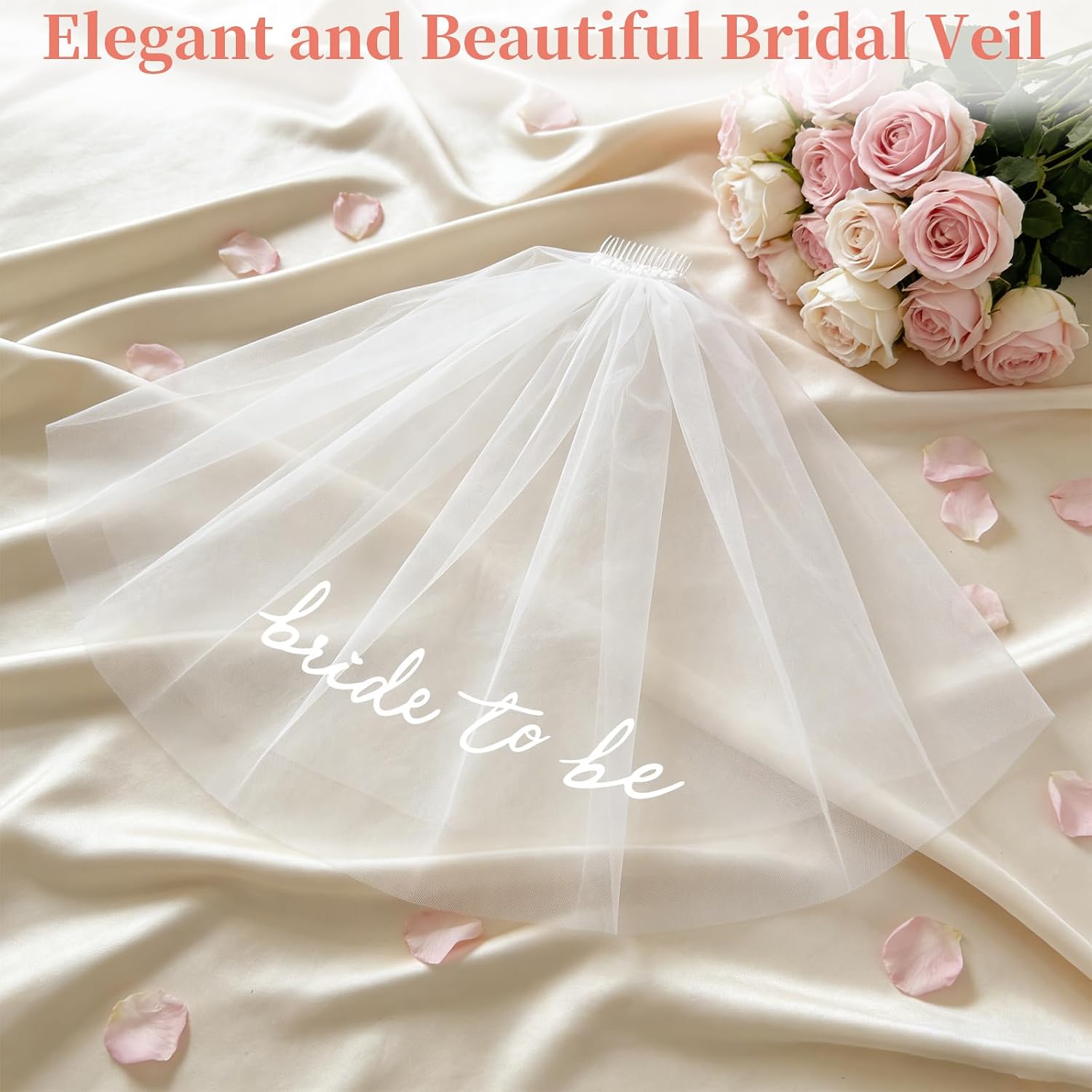 Elegant Bride To Be Veil White Bride Veil for Bachelorette Party Stylish Bridal Headpiece for Bridal Shower Engagement Celebration and Pre-Wedding Events