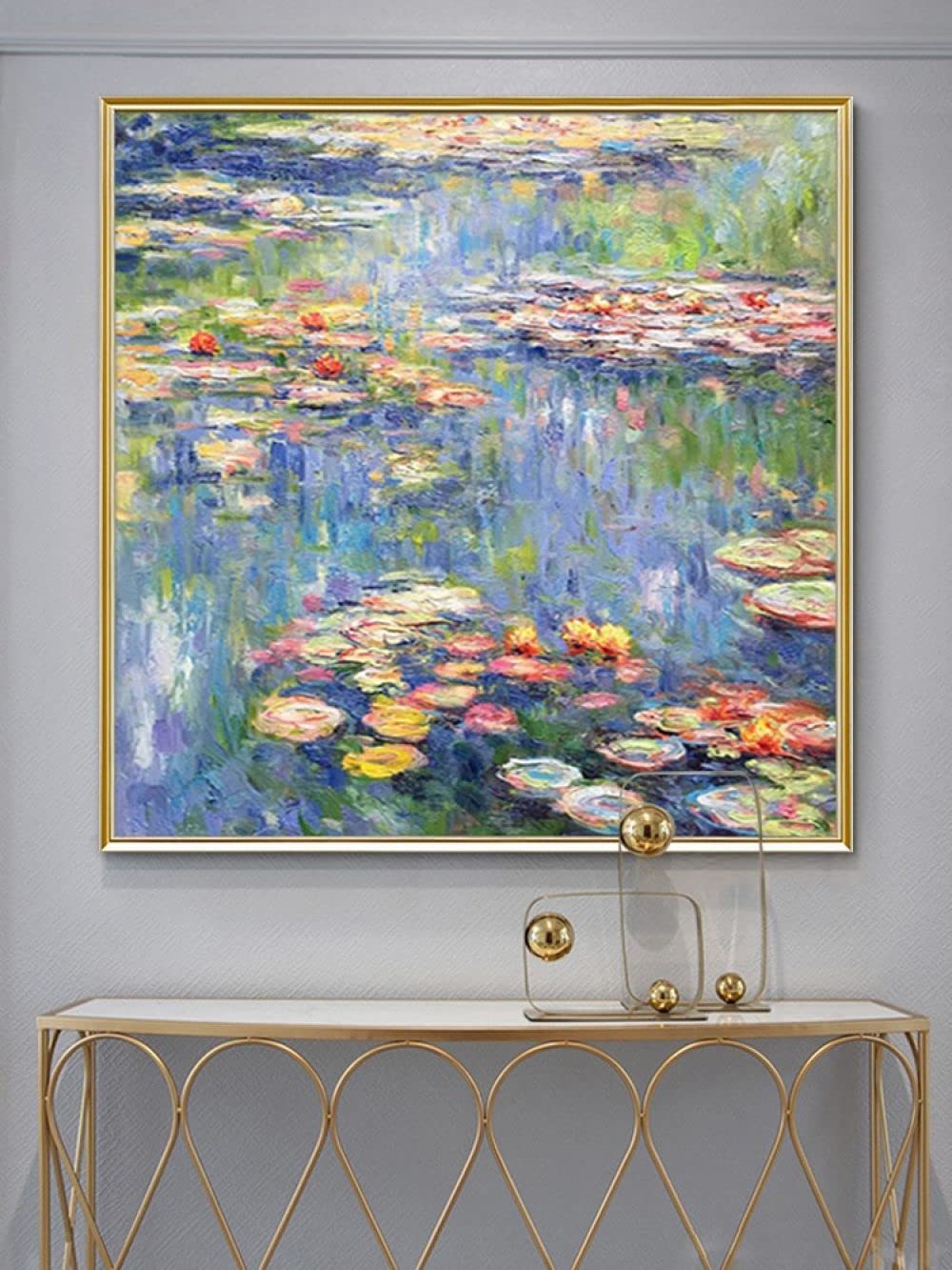 Peinture à l'huile nénuphar Monet grand tableau carré vert pour salon