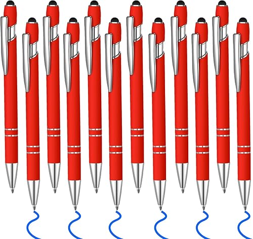 12 bolígrafos de tinta azul con punta de lápiz capacitivo, bolígrafo de metal de 0.039 pulgadas para pantallas táctiles, 2 en 1, regalo para amigos,