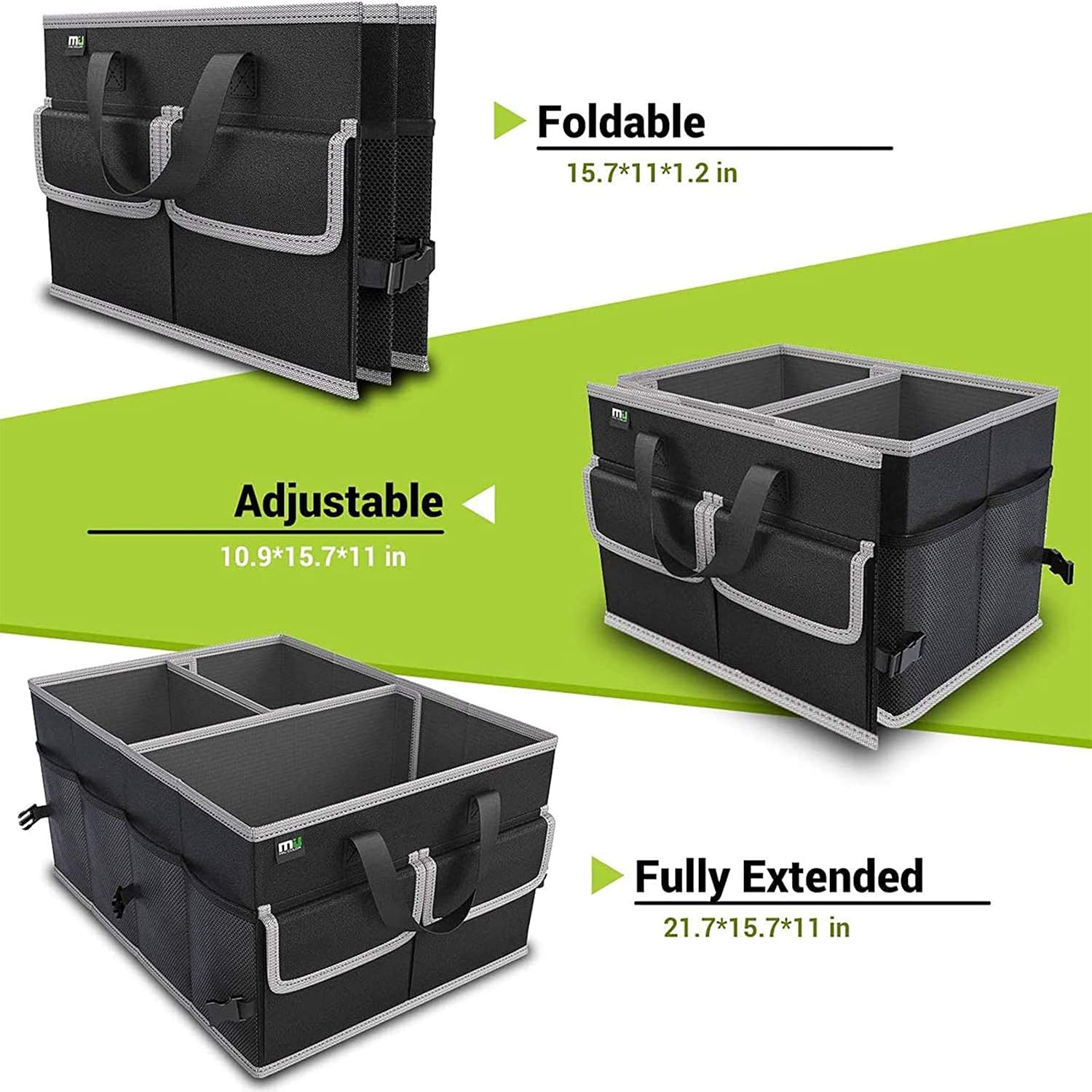 MIU COLOR Car Trunk Organizer for SUV, Collapsible Cargo Trunk Storage Organizer, Non Slip Bottom, Securing Straps