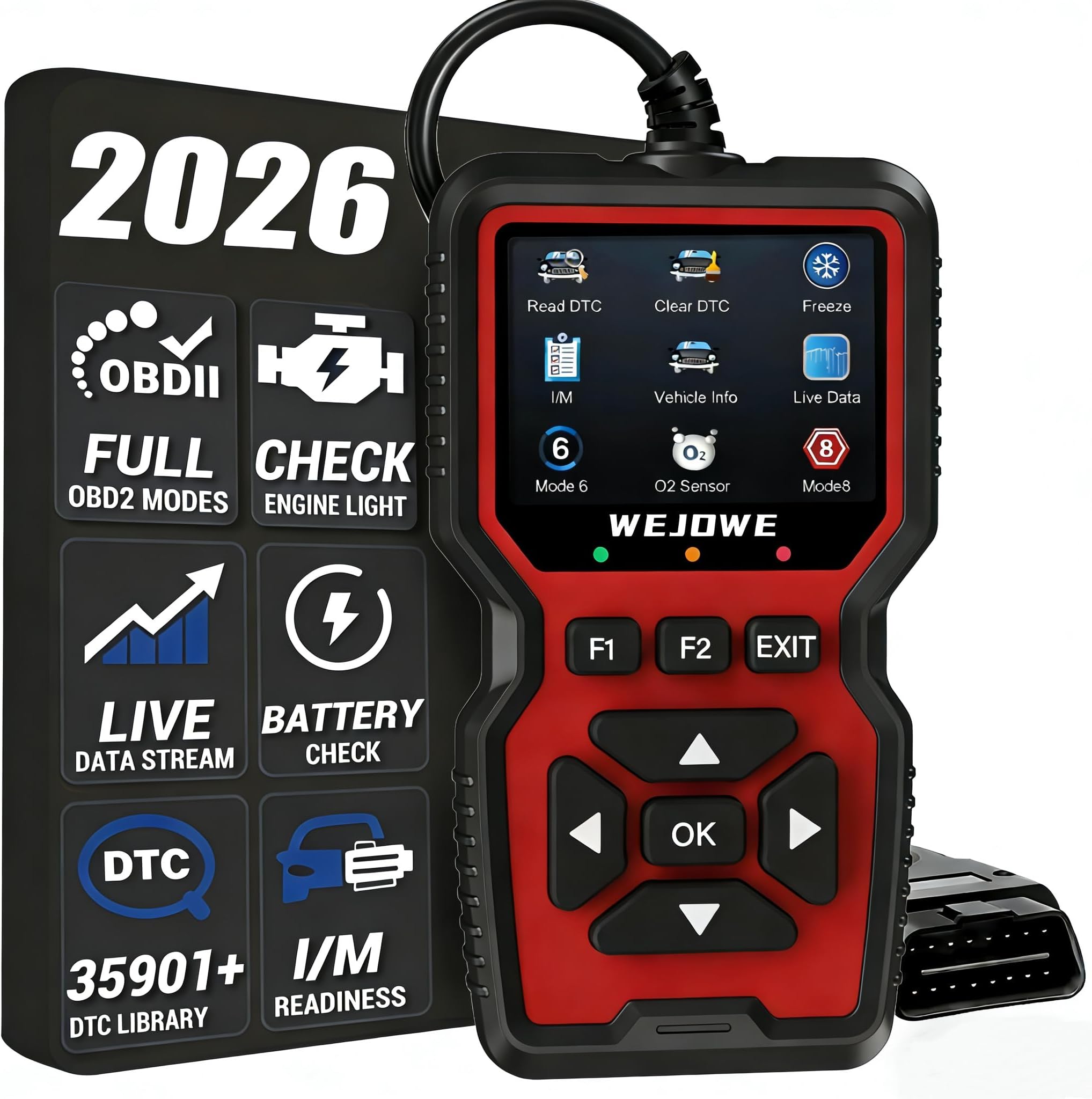 WJ519 Professional OBD2 Scanner Diagnostic Tool, Check Engine Code Reader OBD2 Scanner with Reset, Auto Check Engine Light Car Diagnostic Scan Tool for All OBDII Car After 1996, 2026 Upgraded