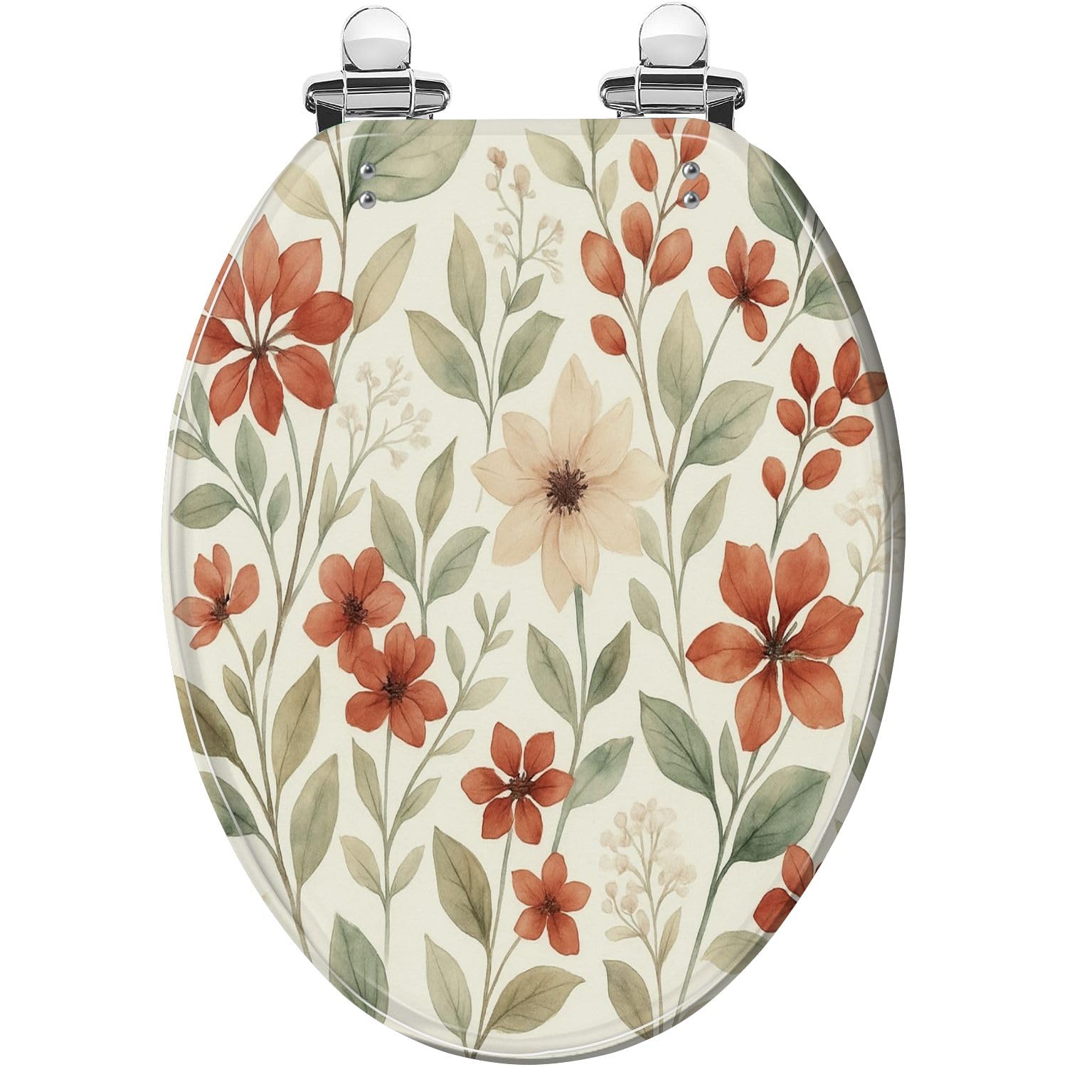 Elongated Toilet seat, Seamless Floral Print Cover, and Clean Easy Release Hinges Cover, Adjustable, Lightweight, Durable, Portable, User-Friendly, Compact
