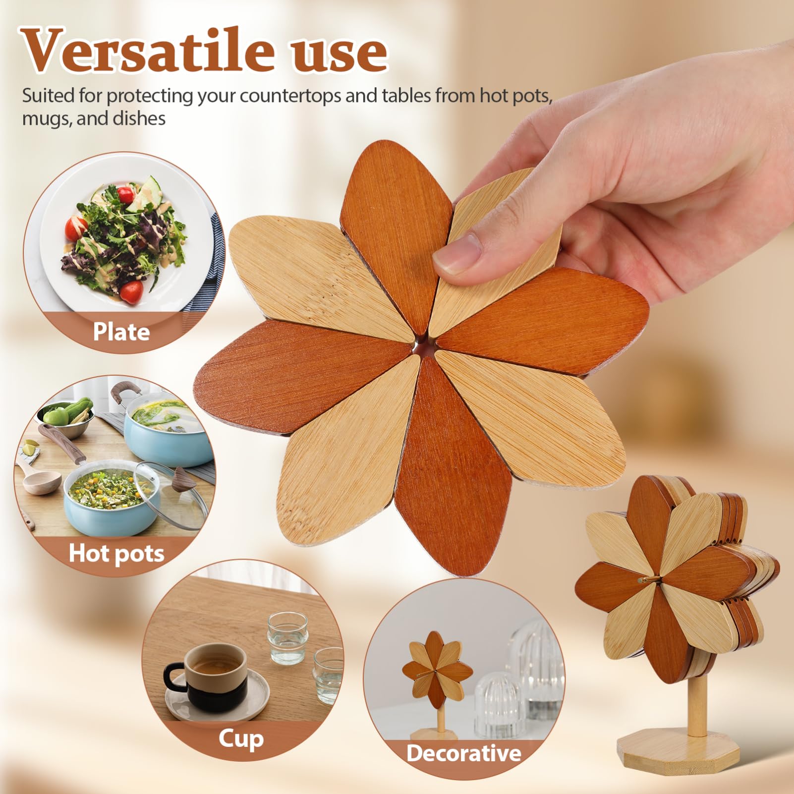 ULTECHNOVO Sottopentola Decorativi Per Piatti Caldi Protezioni Per Pentole e Sottopentola Calda Espandibile Accessori Termoisolanti Per Cucina Sottobicchieri Con Supporto Mulino Vento