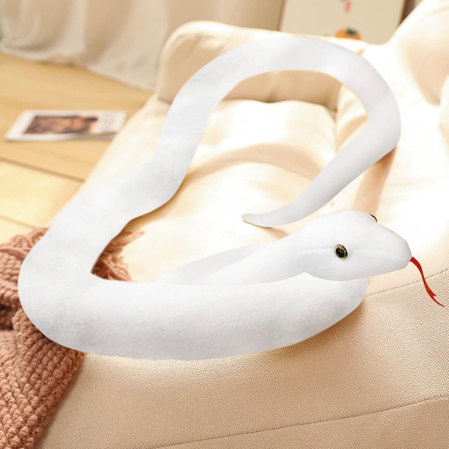 Clobeau 78 Inch White Snake Plush, Realistic Snake Stuffed Animal, Lifelike White Snakes Toy for Kids, Soft Stuffed Snakes Plush for Halloween Christmas Birthday Present Party Prank Prop
