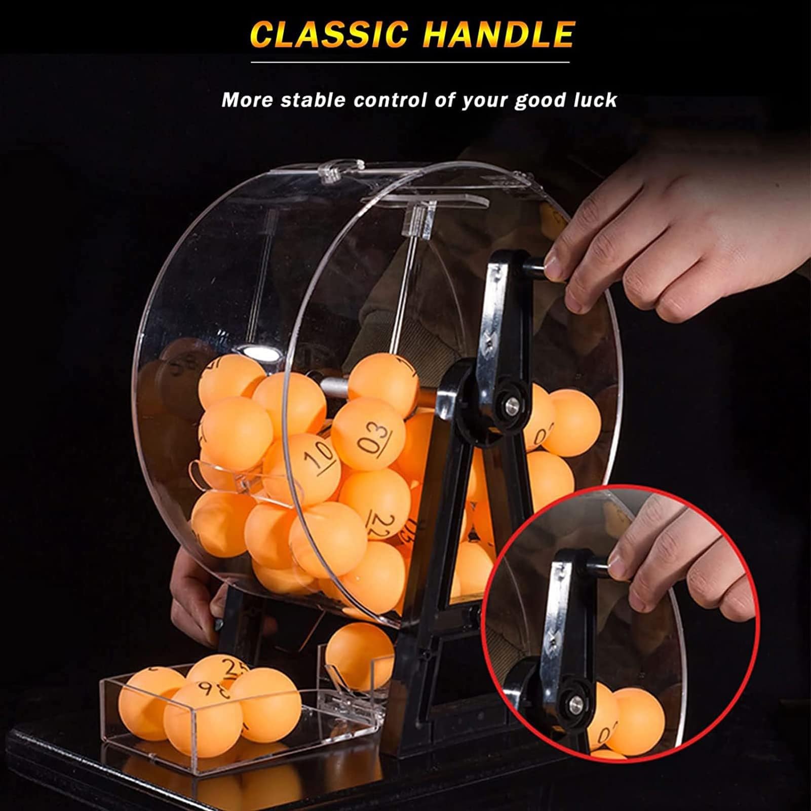 Selector de lotería, máquina de lotería manual, juego de bingo de lujo con jaula de bingo, selector de número de bola de curado a mano, incluye jaula de bingo acrílico, bola de 100 piezas, fácil de