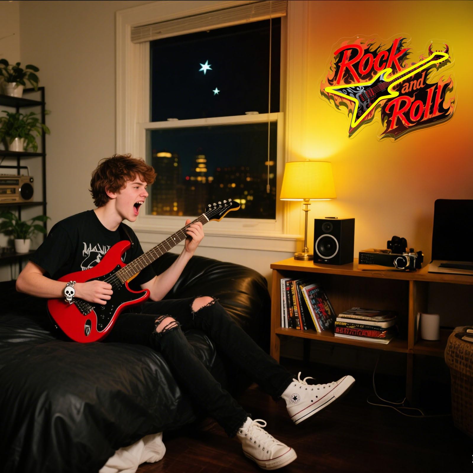 Chitarra Rock Roll Neon Sign Musica Chitarra Luce al Neon Dimmerabile Led Segno di Musica per Decorazione Della Parete Chitarra Regali per Bar Live Vocal Recital Concerto Aula Man Cave