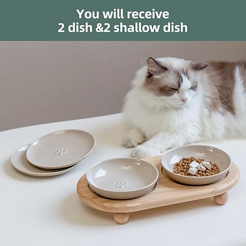 Miniatura 6 de Platos de cerámica elevados para gatos aptos para bigotes anchos, cuenco para alimentos y agua con 2 estilos de soporte ajustable, juego de cuencos