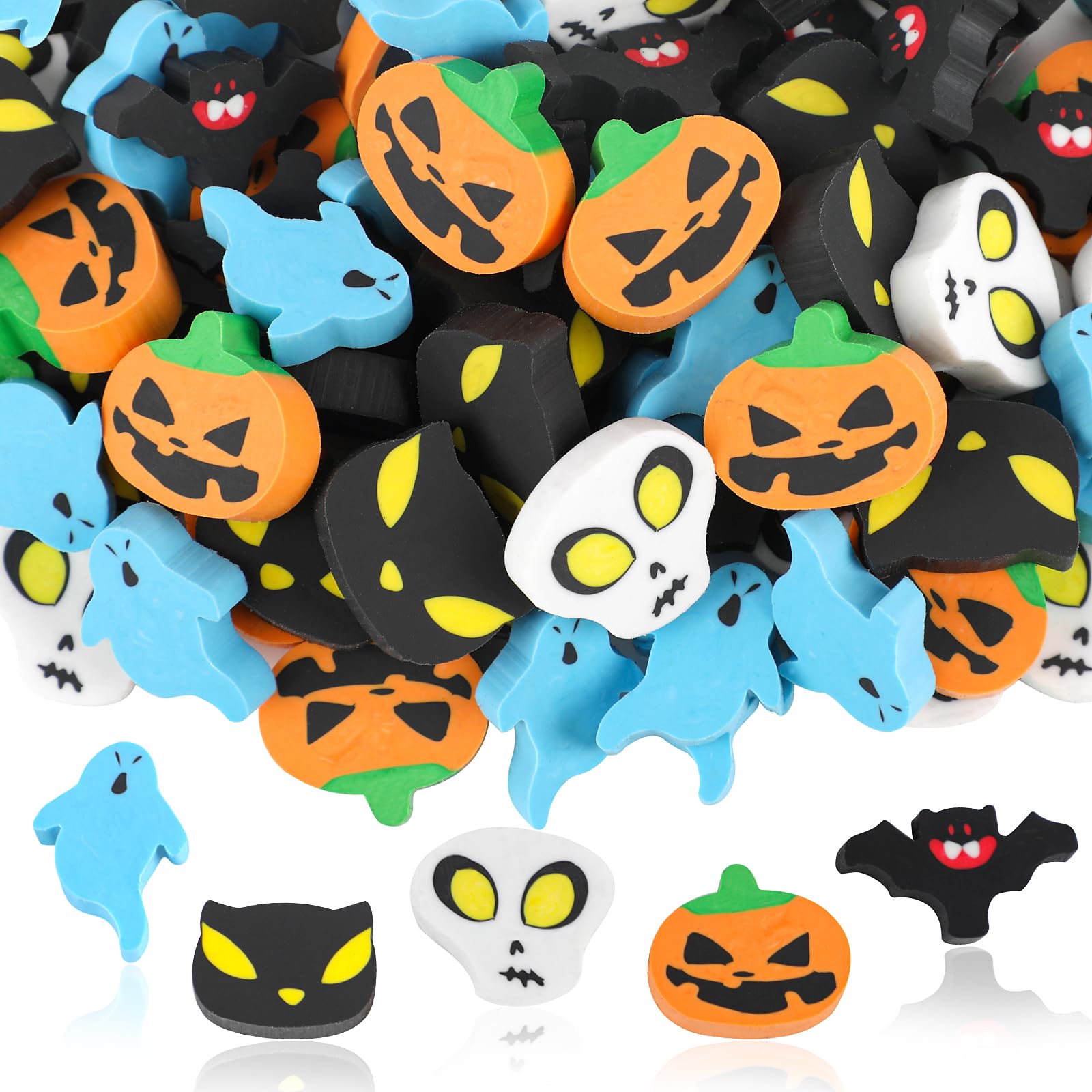 Gomme Mini Halloween Per Bambini Gomme Da Cancellare Mini Halloween JUNEBRUSHS - 30 Pezzi, Motivi Festivi (Zucca, Fantasma, Pipistrello) Regalini Halloween Scuola