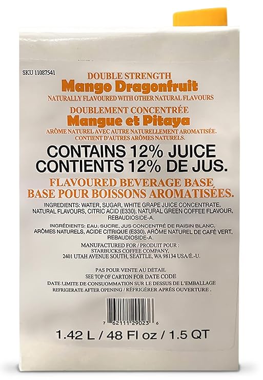 Starbucks Mango Dragonfruit Base Juice Double Strength