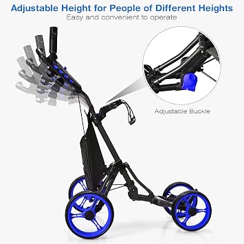 SPOTRAVEL 4 Wheels Golf Push Cart, Foldable Golf Trolley