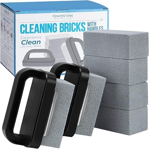Powerstone Juego de bloques de limpieza de piedra pómez con asa, incluye 2 asas, 6 piedras pómez para horno de limpieza, plancha, rejillas de