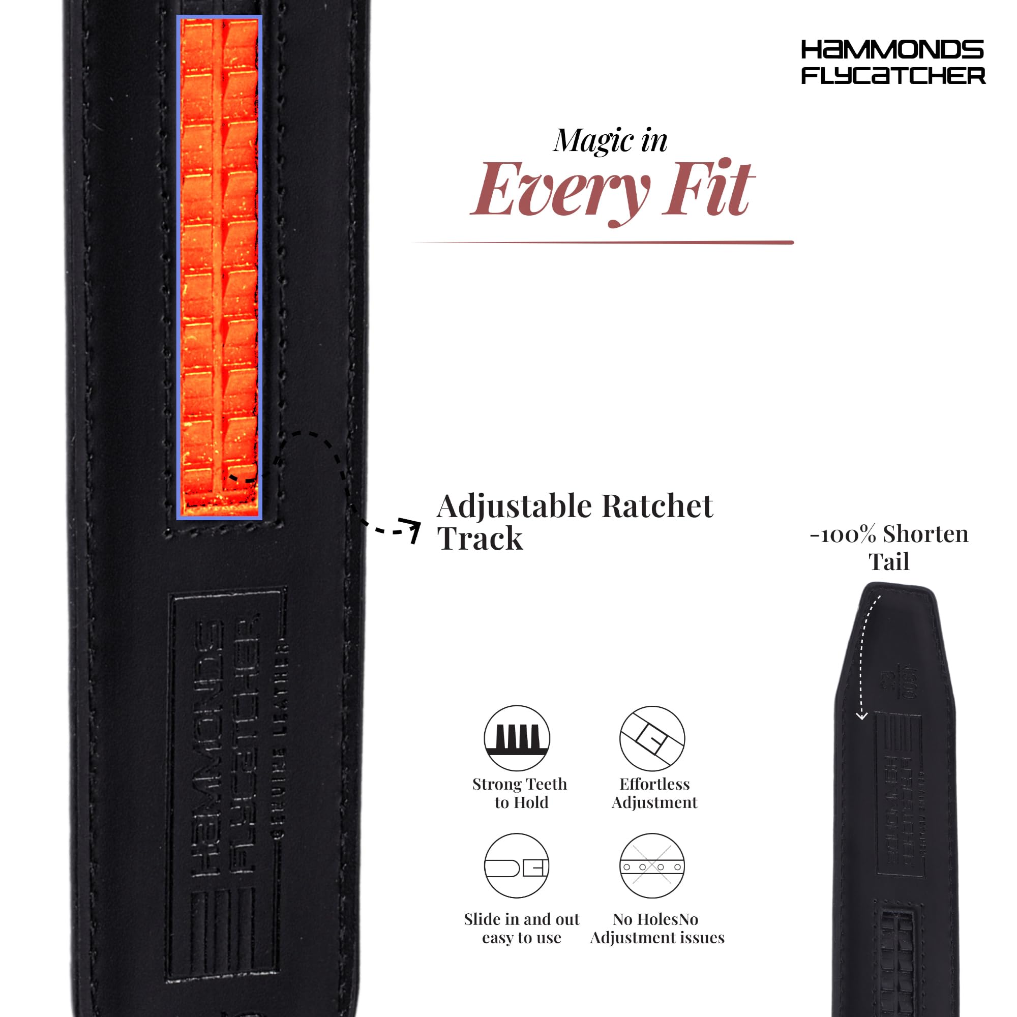 HAMMONDS FLYCATCHER Genuine Leather Belt for Men, Premium Leather Belt with Auto Lock mechanism, Mens Belt Leather Branded with Slide Lock, Stylish Hidden Tail Design for Everyday Wear - Croc Black - Image 5 thumbnail