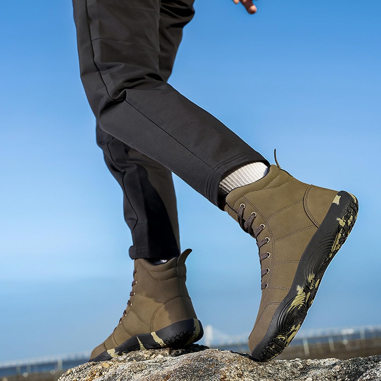 Men'S Suede Barefoot Desert Boots Wide Toe Box Zero Drop Sole Lace Up Non Slip Warm Winter Arch Support Chukka Ankle Boots For Outdoor Hiking Walking Driving