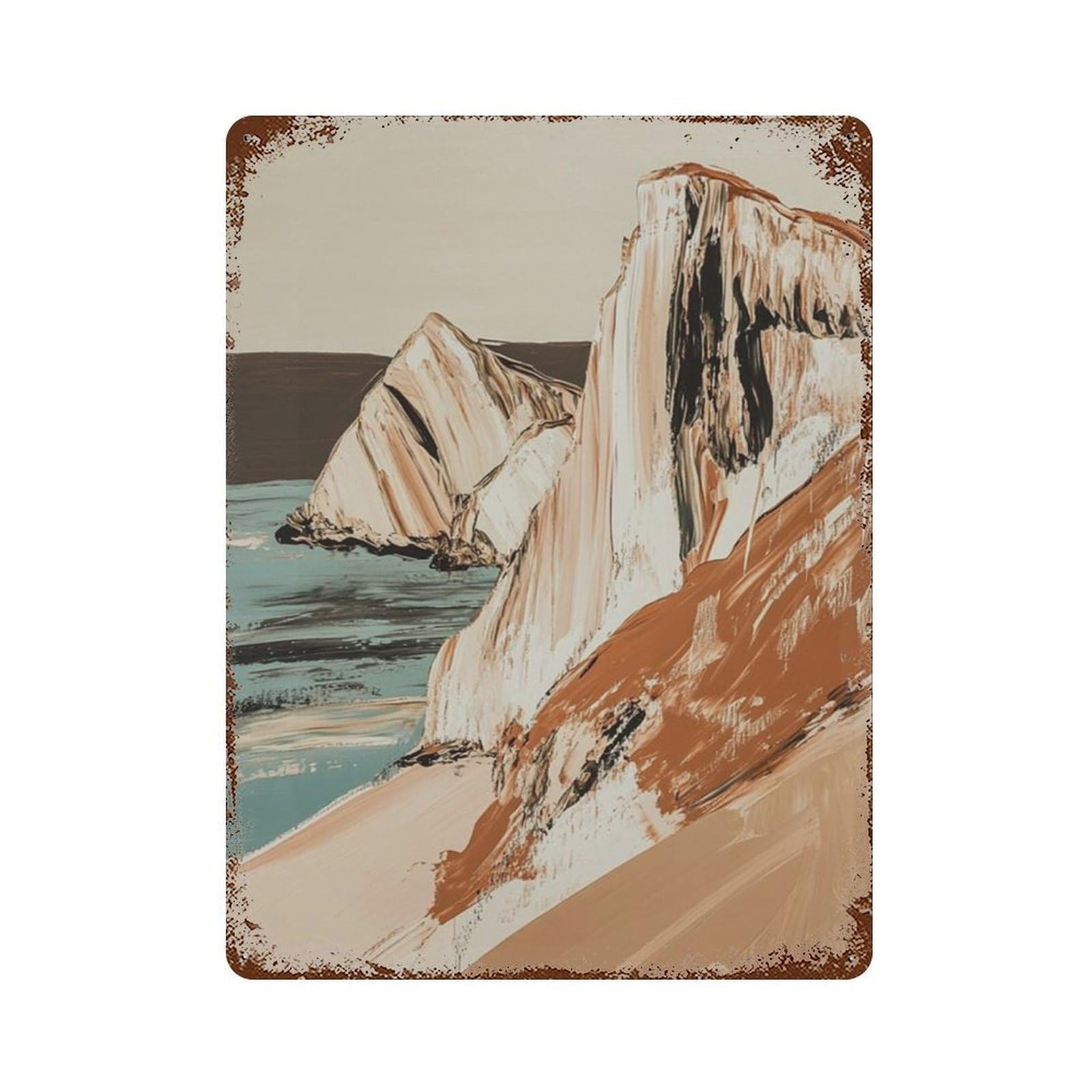 xiaoxiaoshen Abstract Coastal Cliffs Seaside Landscape Modern Beach Painting Neutral Ocean Wall Decor Art Metal Tin Poster Modern Home Decor Art Home Bar Shop Decorations Vintage Sign 40x30cm