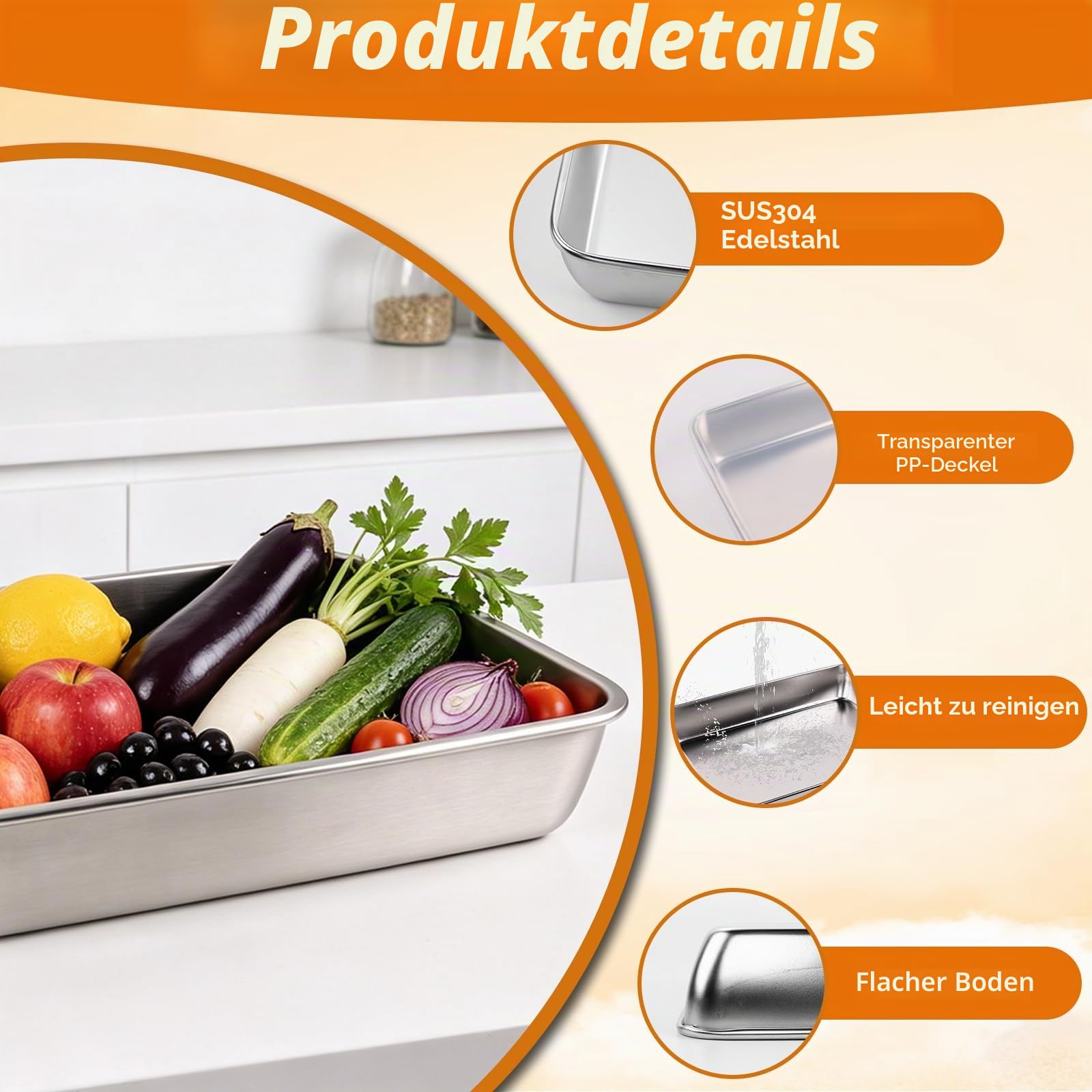Pizzaballenbox Edelstahl mit Deckel, 2er Gärbox Pizzateig für 4–6 Teiglinge
