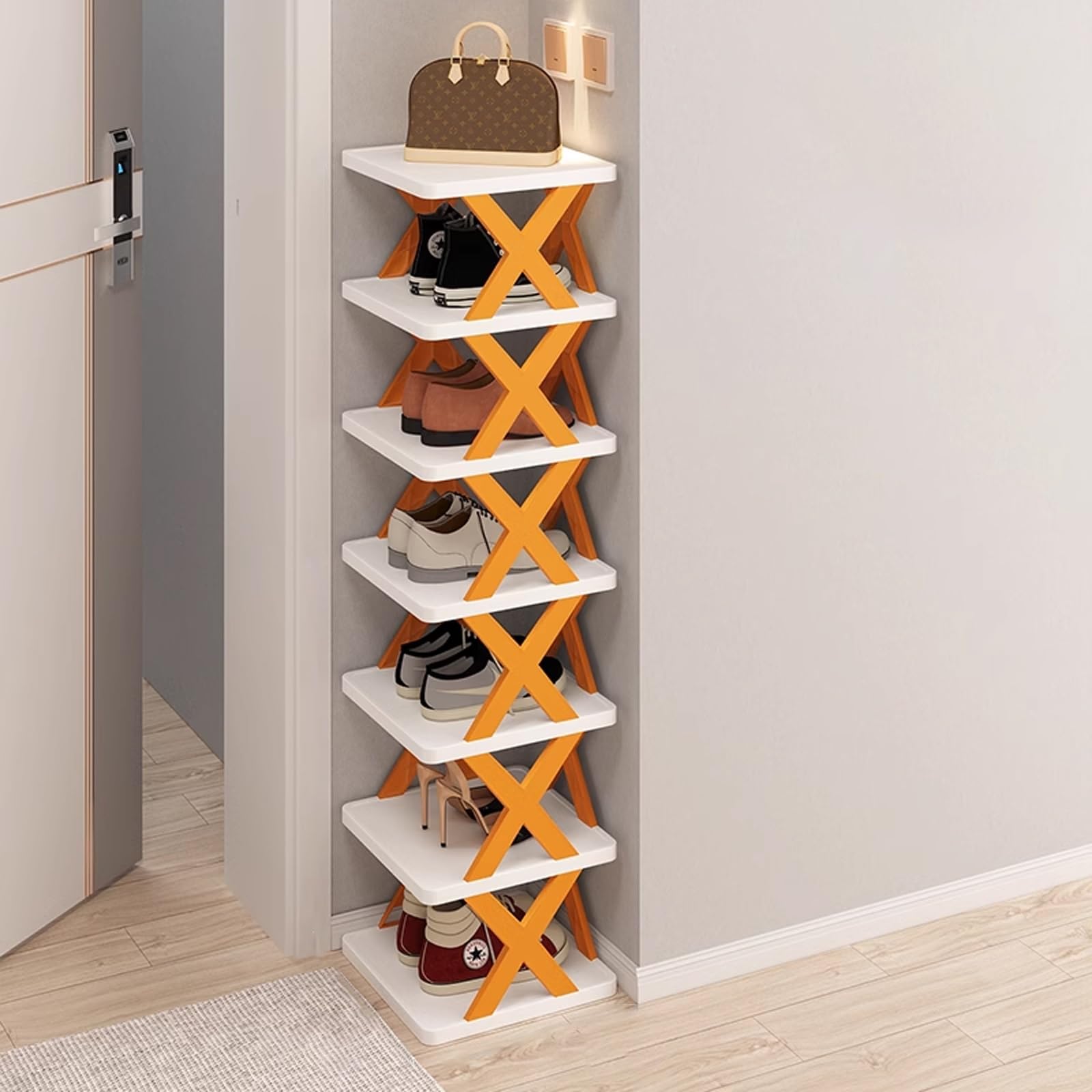 SVFOEBJM Tall Shoe Rack, Shoes Rack for Entrance, Multi-Layer Stackable Shoe Rack, Foldable Shoe Rack, Narrow Shoe Rack for Space Saving Shoe Storage, DIY Combination, Toolless Installation