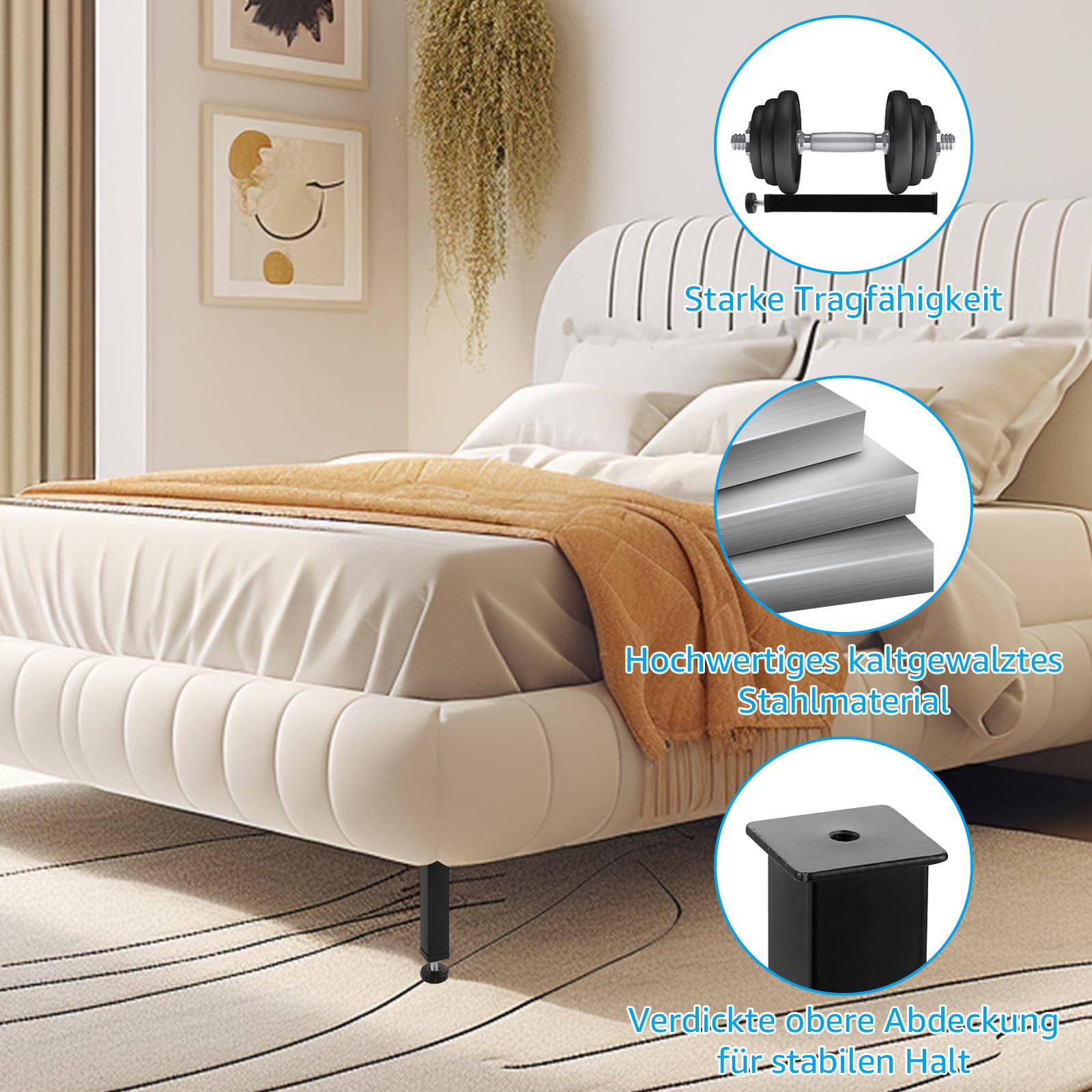 Lot de 4 pieds de lit réglables en hauteur 30 cm en métal avec vis pour lit, cadre de lit, canapé, armoire