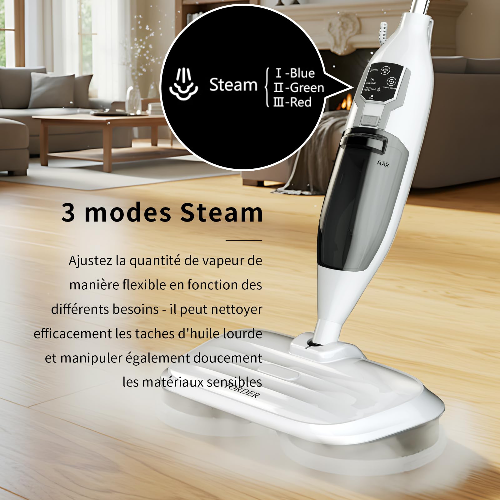 Balai À Vapeur Pour Sols Durs, Nettoyage En Profondeur, 4 Tampons Lavables Bois, Stratifié, Vinyle, Carrelage, Marbre, Nettoyeur Portable Multifonction