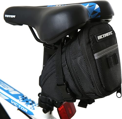 Bictmitc Bolsa de sillín de bicicleta, paquete de cuña de ciclismo con correa de bicicleta, bolsa de asiento reflectante resistente al agua, paquete