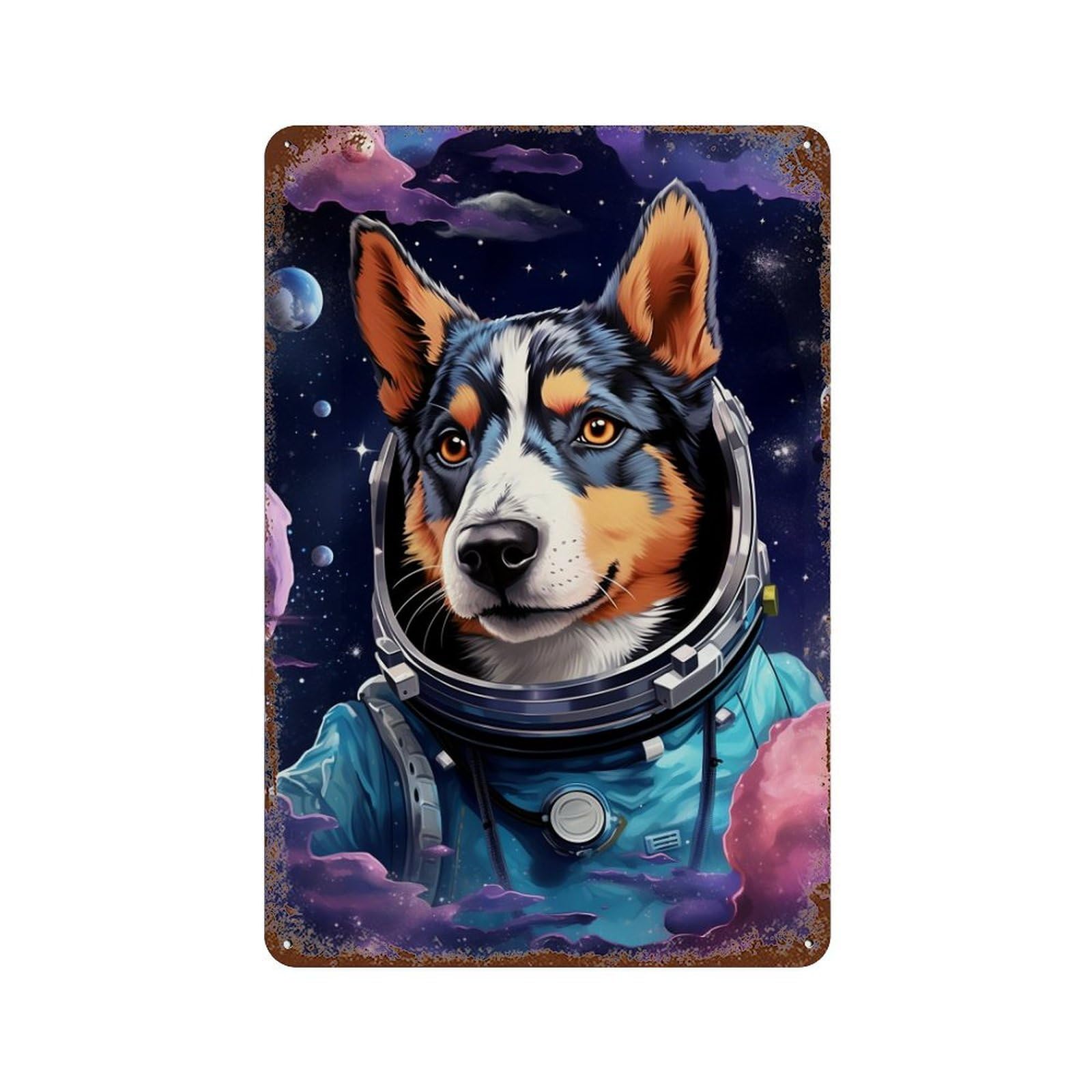 Rust Effect Space Dog Adventure-9 Rusty Metal Tin Sign 11.8"x7.9", Industrial Home Decor for Living Room, Hallway And Home Decor