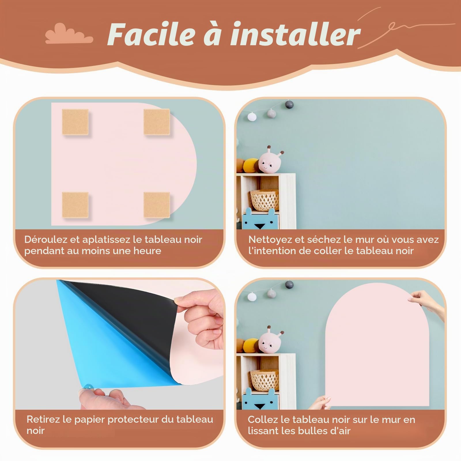 Tableau Magnétique Mural Enfant 80×100 cm - En forme d'arc - Avec couleurs pastel et craies - Tableau magnétique pour filles et garçons