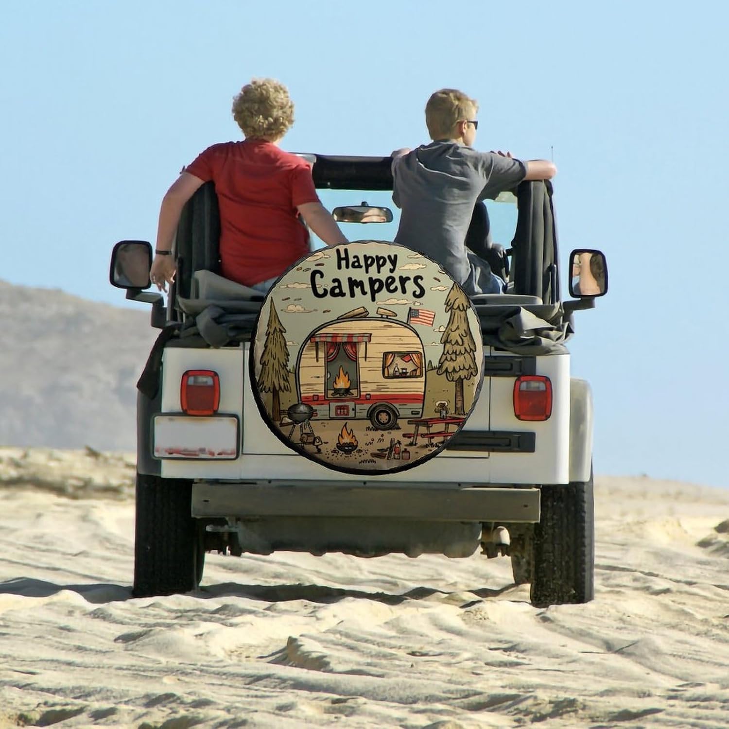 Spare Tire Cover 13 Inch Happy Campers Protectors Weatherproof Dust-Proof Adventure Universal Fit for Trailer SUV Truck Camper Travel Trailer