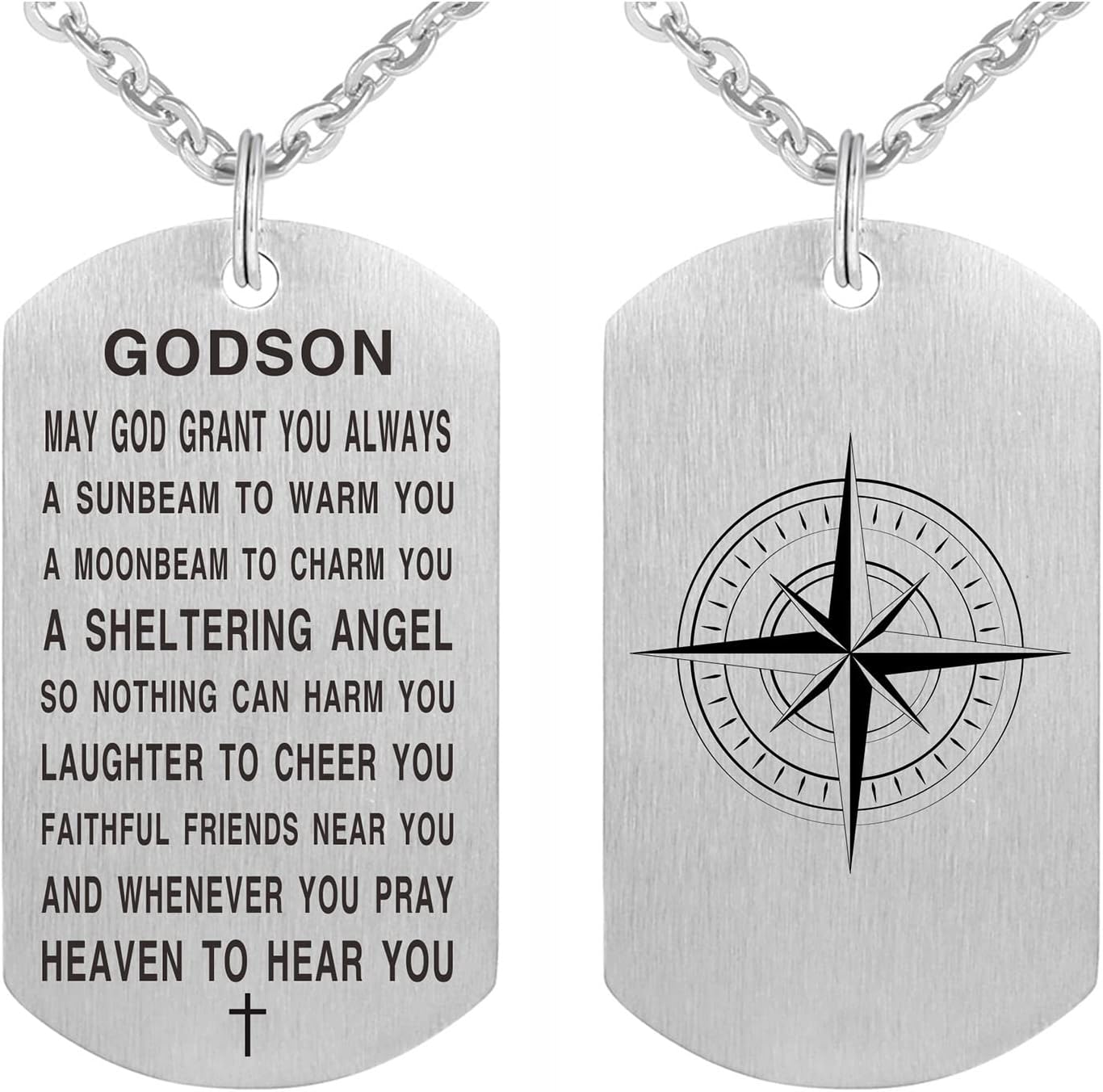 FALOGIGodson Necklace, Godson First Communion Jewellery Gift from Godmother, Personalised Dog Tag for Godson