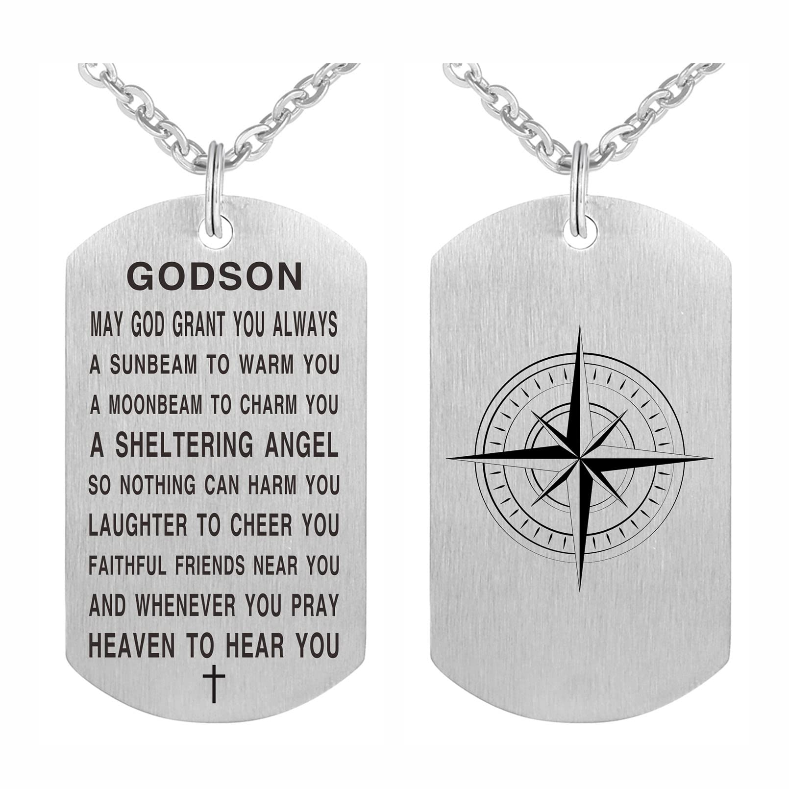 FALOGIGodson Necklace, Godson First Communion Jewellery Gift from Godmother, Personalised Dog Tag for Godson