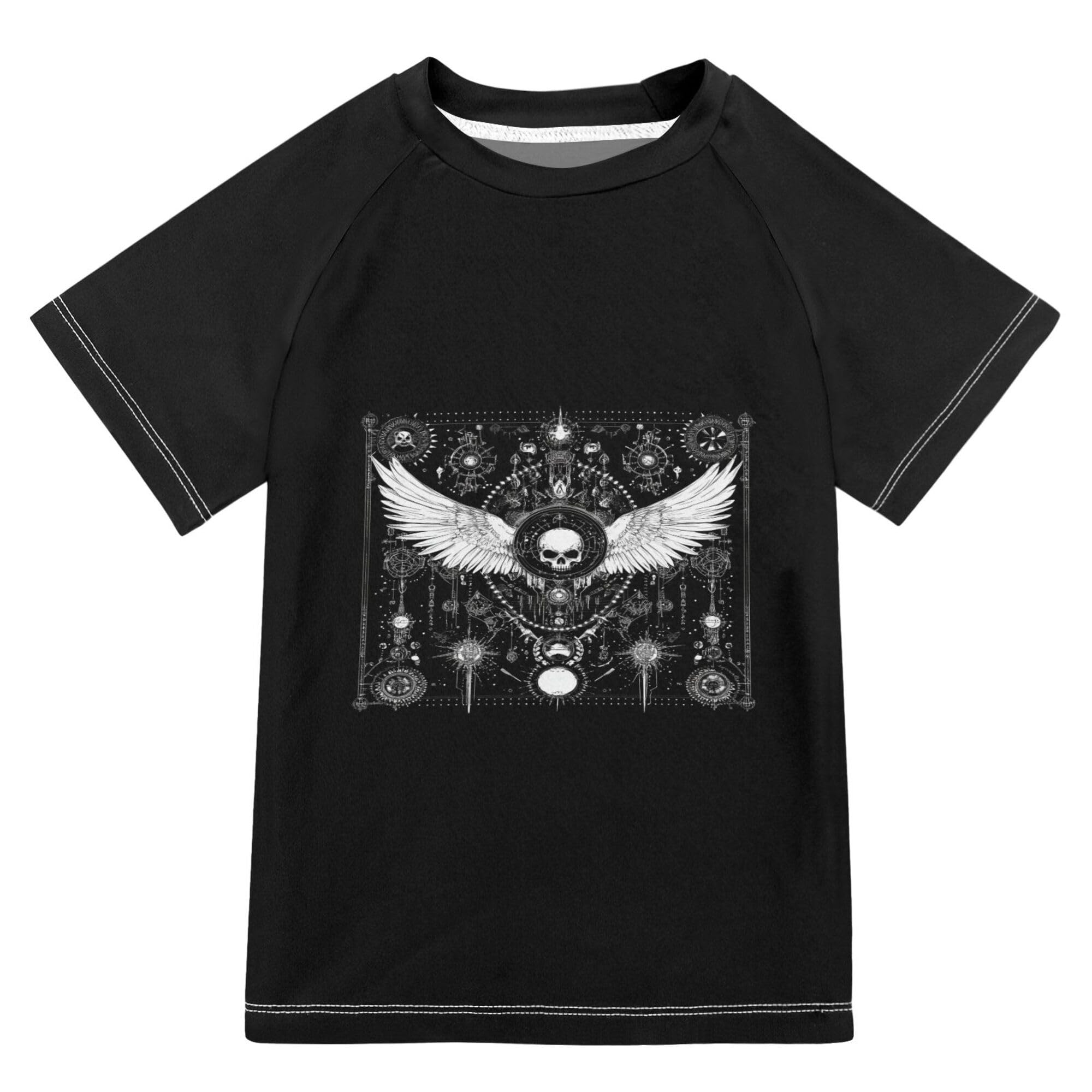 Evil Skull Black Gothic Kids Bathing Suits Girls Short Sleeves Rash Guard Swimsuit Swimwears Beach Tops for Big Boy 7-8Y