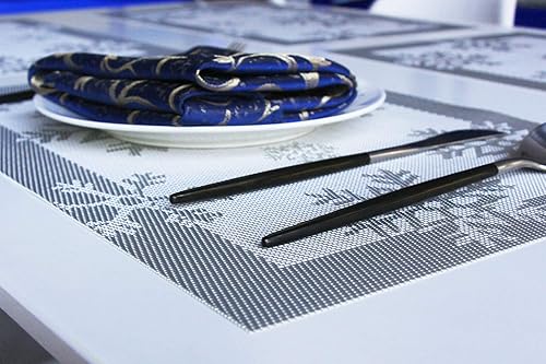 Miniatura 34 de PIGCHCY Juego de 6 manteles individuales beige de vinilo PVC duraderos para mesa de comedor, manteles individuales resistentes al calor, Beige -