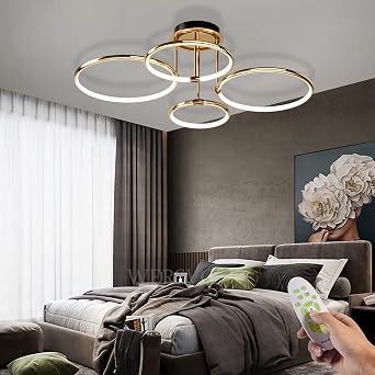 Modern LED Ceiling Light Living Room Lamp Ceiling Lamp Gold 4-Ring Ceiling Light 85 W 6800 LM Dimmable 3500 K - 6500 K with Remote Control Hallway Lamp Ceiling for Bedroom Living Room Kitchen Dining Room [Energy Class D]