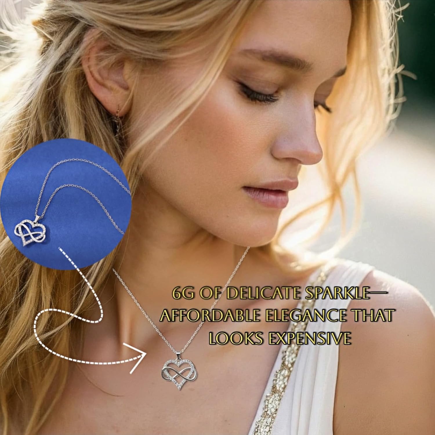 Infinity Heart Necklace for Women, Love Heart Pendant with Cubic Zirconia and Infinity, Gold-plated Necklace for Girlfriend Mom for Wedding Prom Anniversary Birthday Valentines 1 Pcs - Image 6